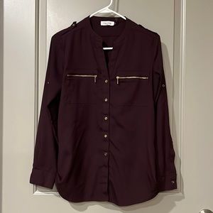 Plum Button-Down with Gold Accents